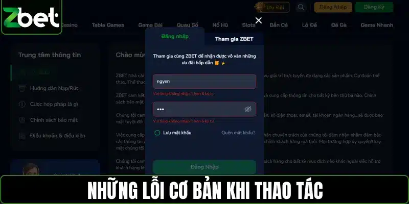 Những lỗi cơ bản khi thao tác